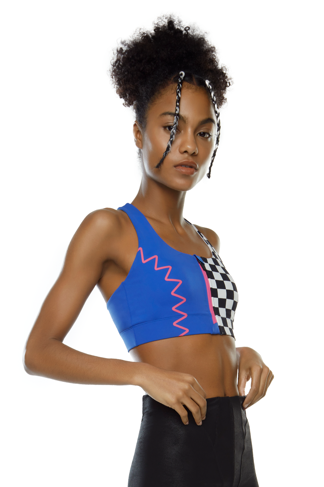 Pop It Black/White Checker Zipper Bra