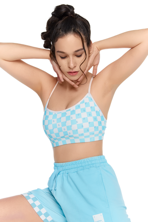 Baby Blue/White Checker Sports Bra