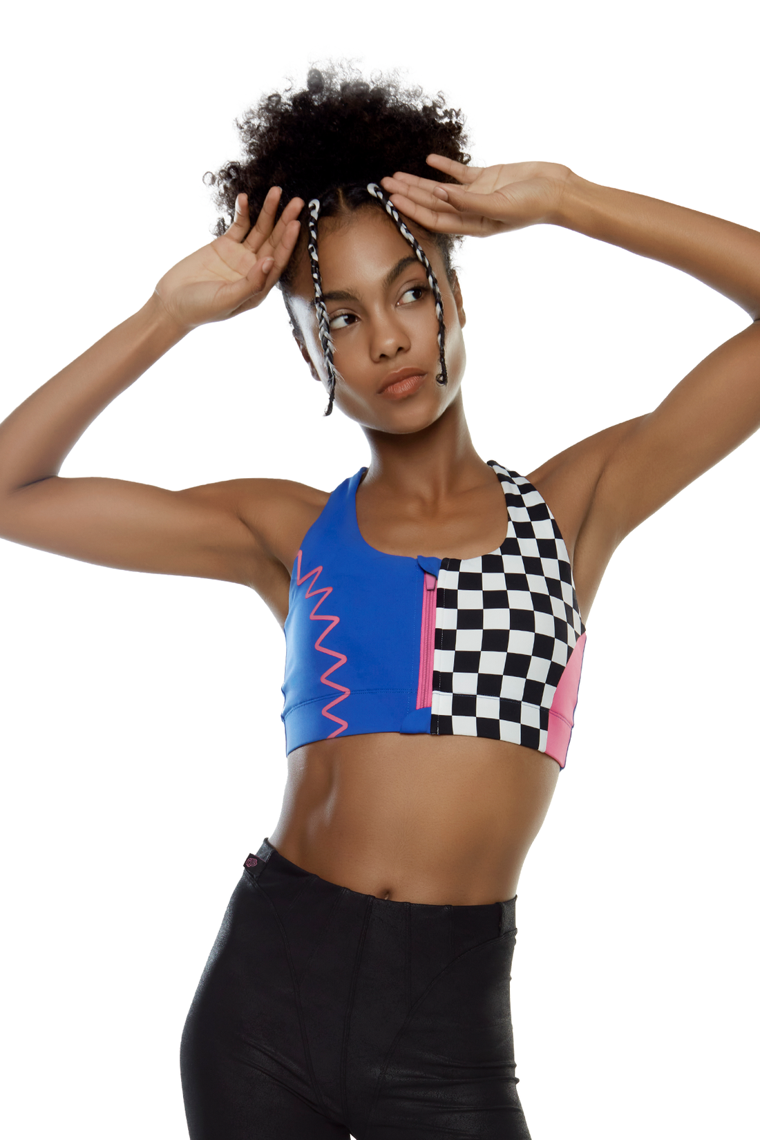 Pop It Black/White Checker Zipper Bra
