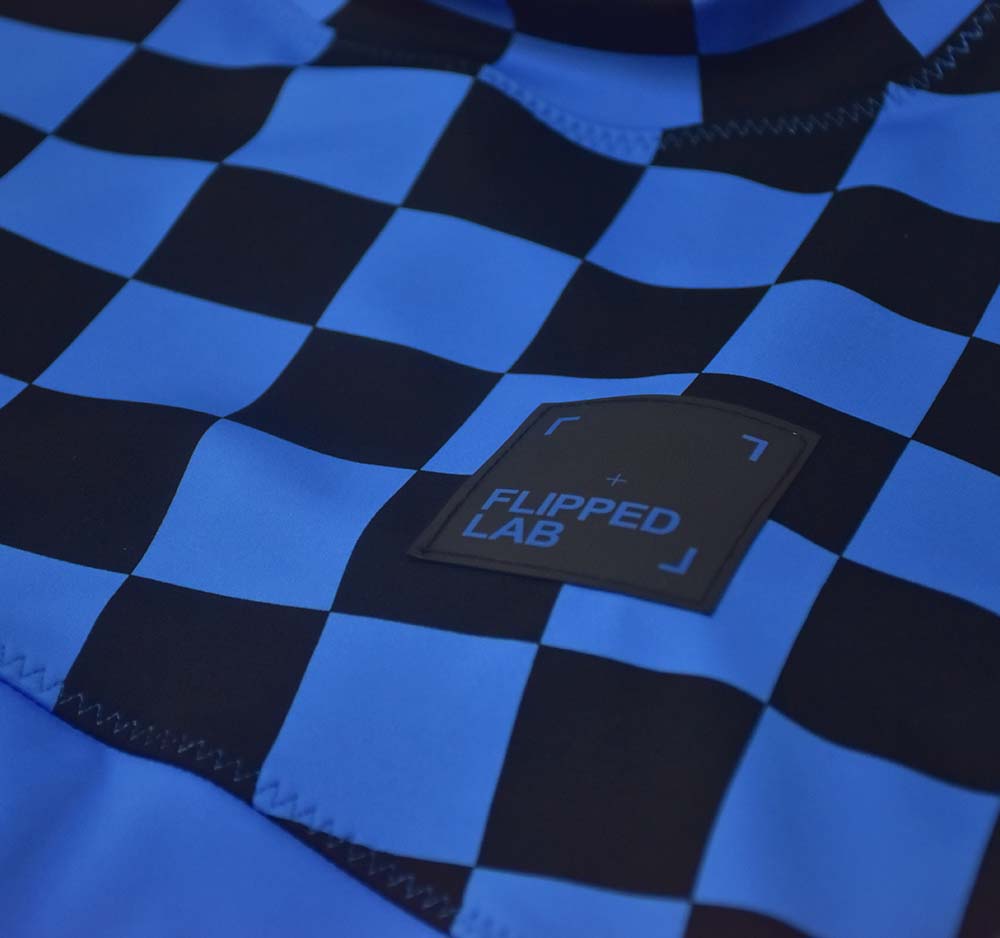 Ocean Blue/Black checker Long Sleeve Swimsuit