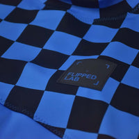 Ocean Blue/Black checker Long Sleeve Swimsuit