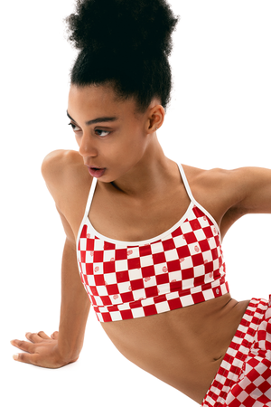 Cherry/White Checker Sports Bra